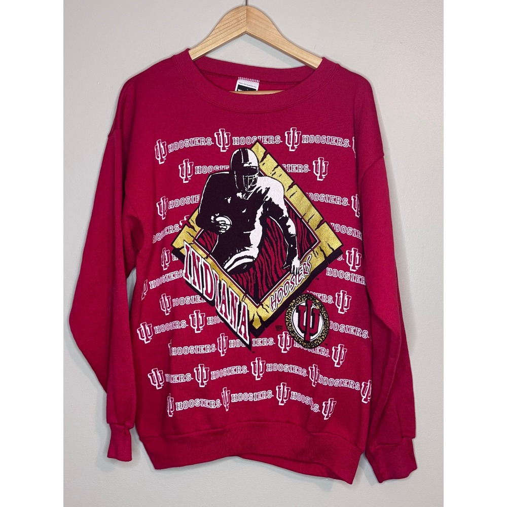 Vintage Tultex Indiana Hoosiers Sweatshirt XL Red All Over Print 90s NCAA USA